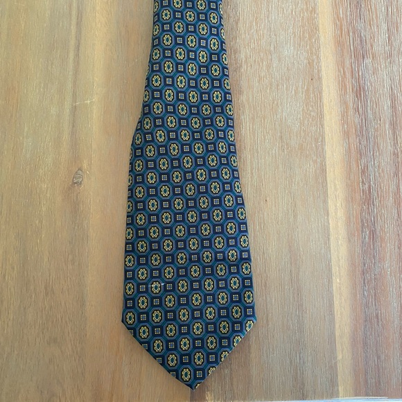 Men's Green Patterned Seta Silk Italian Tie - Picture 2 of 6